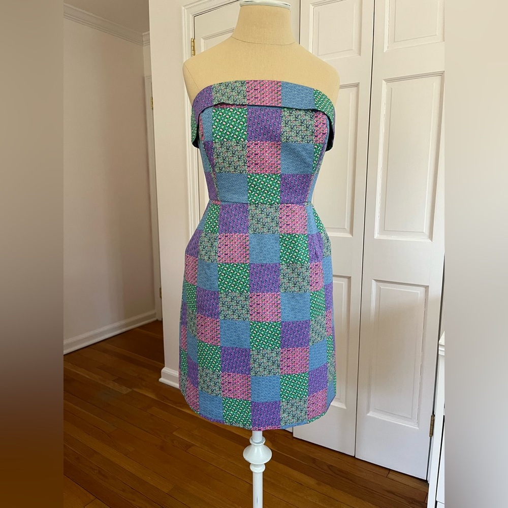 VINEYARD VINES Strapless Patchwork Mini Dress in Pastel Multi